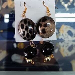 Leopard Print and Black Dangle Earrings
